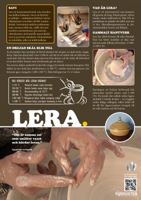 Plansch med information om lera och keramik, drejning och bränning