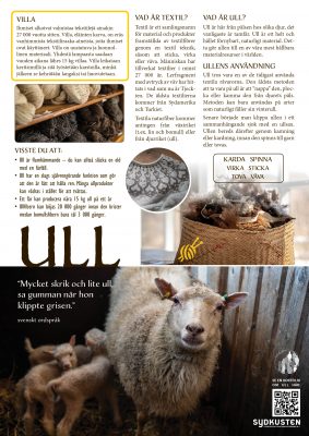 Plansch med information om ull och textilhantverk